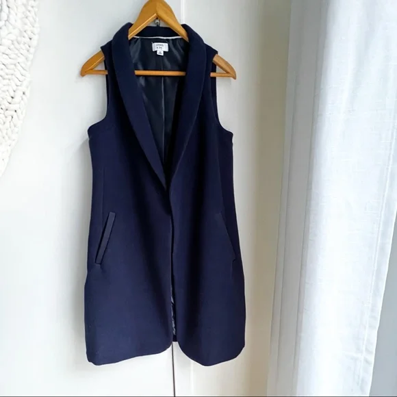 crown ivy Jackets Coats Sleeveless Long Duster Vest Navy